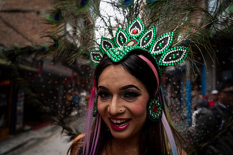 A participant dances during Nepal Pride Rally